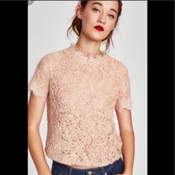 ZARA Lace top NWOT gorgeous nude color size M - Picture 2 of 9